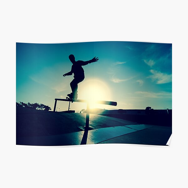 Skateboarder silhouette on a grind Poster