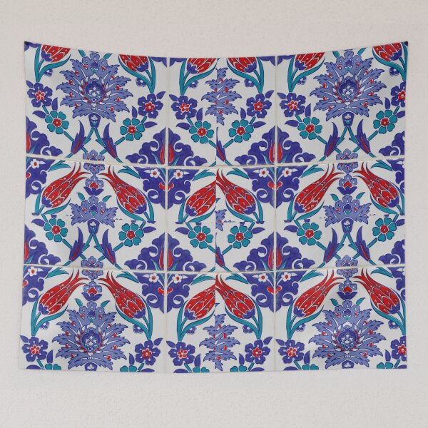 Item preview, Morocco Moroccan Blue and red floral tile ornament folk art ethnic ornamental repeated pattern  designed and sold by conceptDVS.