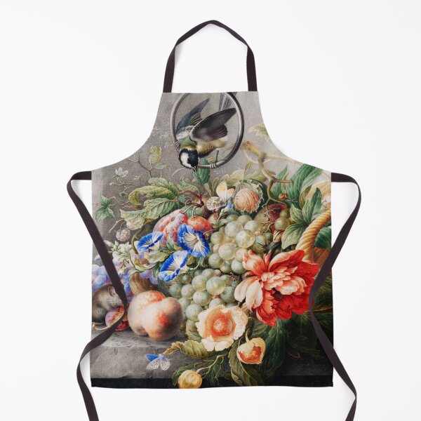 Aperçu de l'œuvre PANIER DE FRUITS ET DE FLEURS AVEC PETIT OISEAU, RAISINS, PÊCHES, GLORIES DU MATIN Nature morte flamande créée et vendue par BulganLumini.