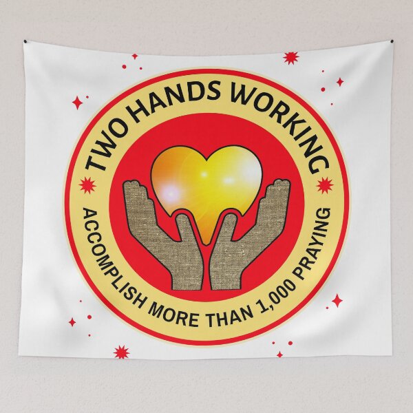 Item preview, Two Hands Working Accomplish More Than 1,000 In Prayer Red and Yellow designed and sold by Wildjourne.
