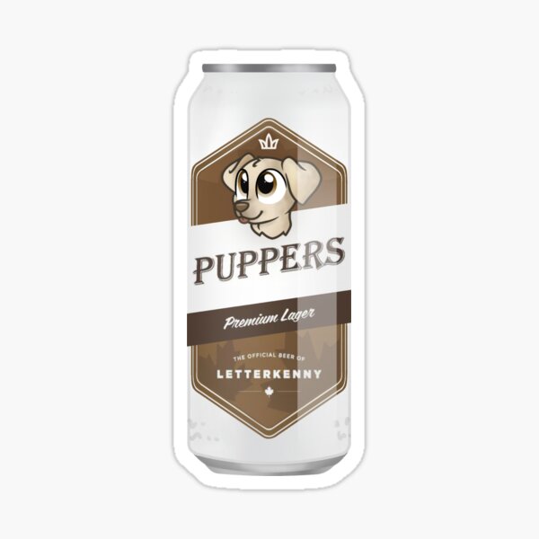 "Puppers Lager Beer can" Sticker for Sale by iLoveOstriches Redbubble