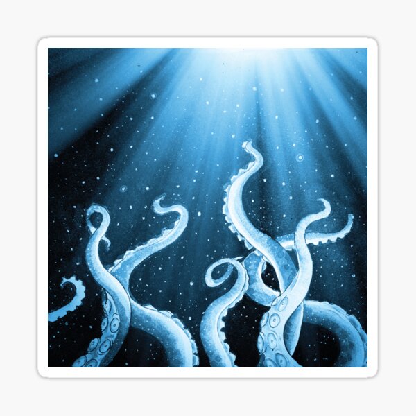 Tentacles Kraken Octopus Watercolor Blue Ink Marine Sticker