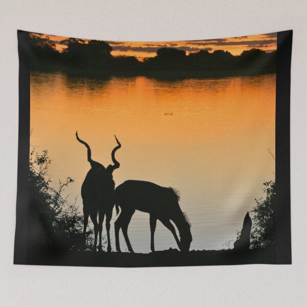 Item preview, Antelopes at Sunset in Africa. Silhouetted Antelope Horns along the Chobe River. designed and sold by KarenZuk.