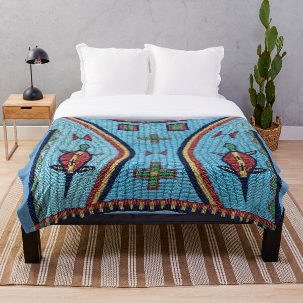 SIOUX INDIAN GLASS BEADED ART MADE 1875 Throw Blanket