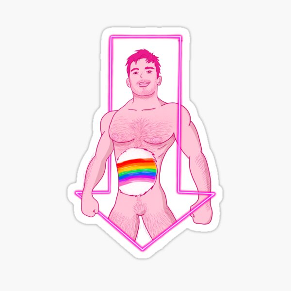 Rainbow Guy - Flecha hacia abajo - Fondo negro Pegatina