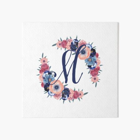 Personalized Monogram Initial Letter M Floral Wreath Artwork Canvas Print  by ABA2Life