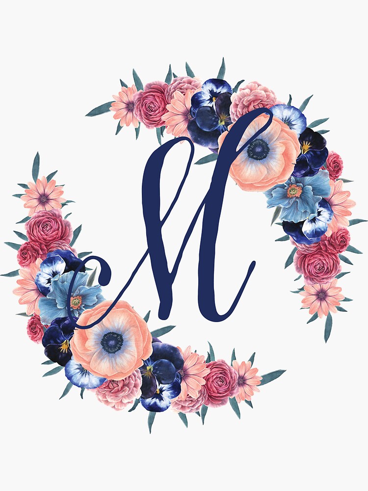 Monogram M Floral Sticker by Quaintrelle, Redbubble