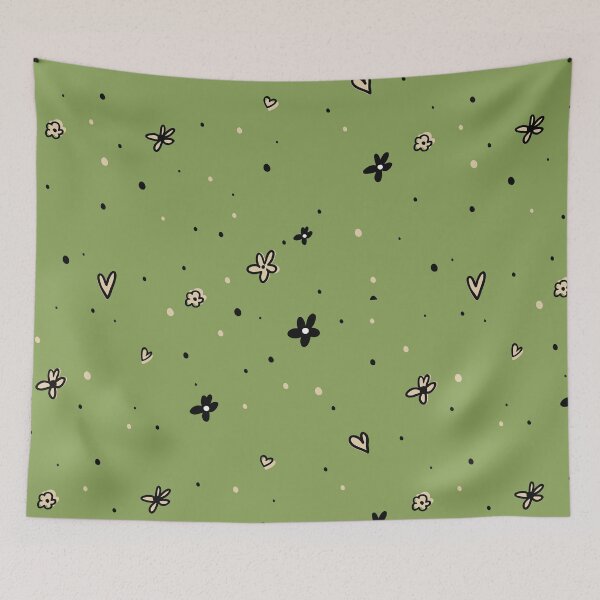 Item preview, Hearts, flowers and butterflies, cute pattern, adorable motif with pastel color, spring aesthetic - Vintage Green designed and sold by PattyTheGecko.