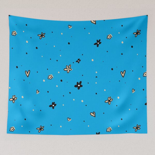 Item preview, Hearts, flowers and butterflies, cute pattern, adorable motif with pastel color, spring aesthetic - Blue designed and sold by PattyTheGecko.