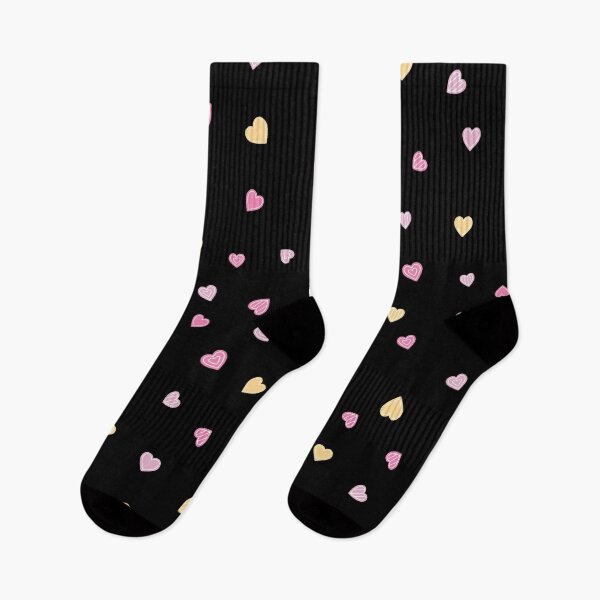Item preview, Little hand-drawn pink, red and yellow hearts pattern  - Black designed and sold by PattyTheGecko.