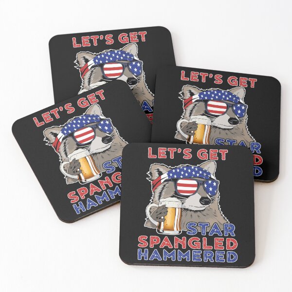 Item preview, Lets Get Star Spangled Hammered 4th Of July Drinking Raccoon designed and sold by DSWShirts.