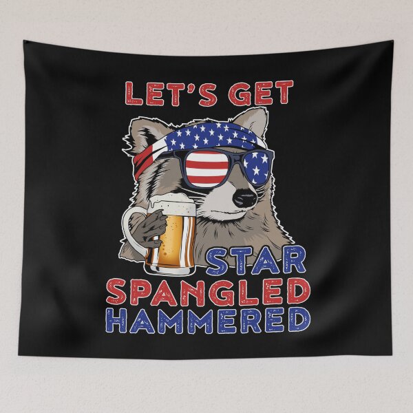 Item preview, Lets Get Star Spangled Hammered 4th Of July Drinking Raccoon designed and sold by DSWShirts.