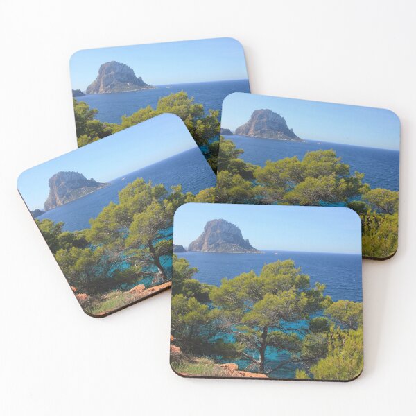 Item preview, The solitary islet of Es Vedra in contrast against the blue sea of ​​Ibiza immersed in the green and arid wild nature in Spain designed and sold by alessiapenny.