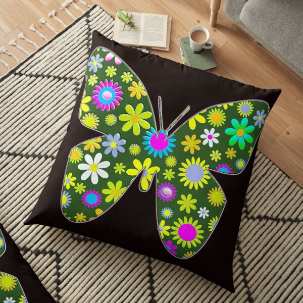 pastel floral folk art motif Floor Pillow