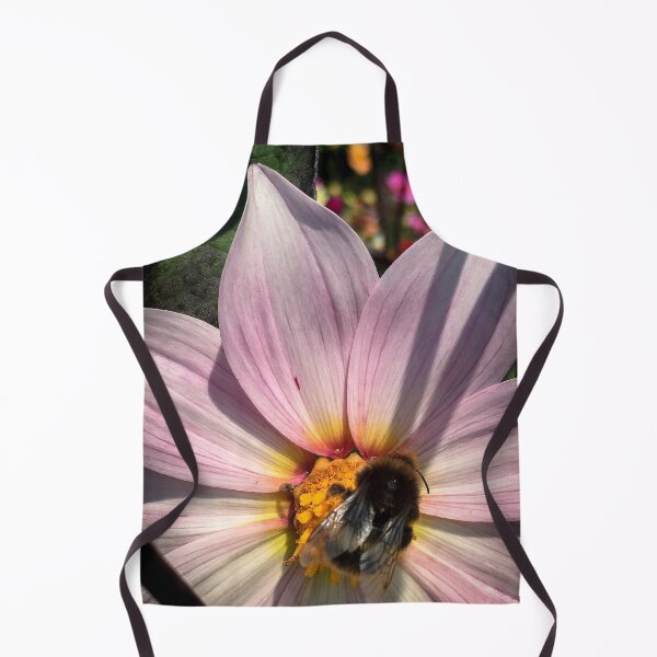 Item preview, Soft Pink Dahlia Flower with Bee in the centre. Shiny textured Petals 047 designed and sold by Bees-n-Flowers.
