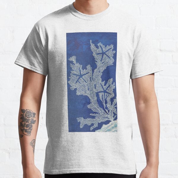 Vista previa del artículo con la obra «Pintura de color azul medianoche con estrellas de mar blancas y corales», diseñado y vendido por LindaZArtist.