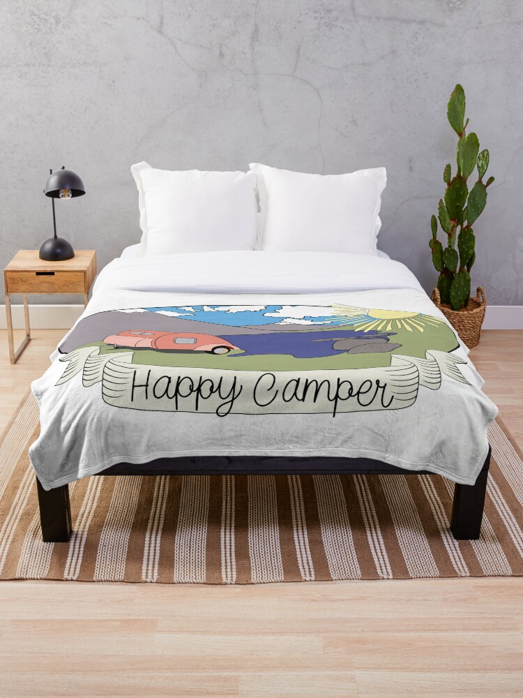 Happy Camper Throw Blanket By Inkysquirrel Redbubble