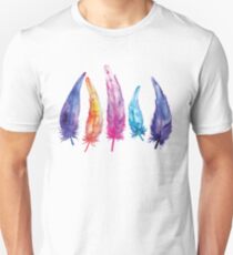 Magical Bird Feathers Watercolor Illustration Slim Fit T-Shirt
