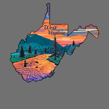 Imagen de la obra Pesca de la mosca del mapa WV del estado de Virginia Occidental de los pescados del vintage de TeeCreations