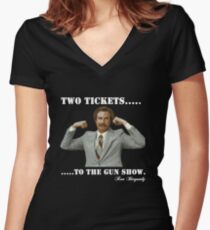Anchorman - Ron Bergundy "Gun Show" Women's Fitted V-Neck T-Shirt