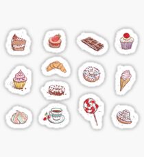 Hand drawn confectionery seamless pattern croissant Cupcake candy marshmallow ice cream cake donut and coffee Sticker