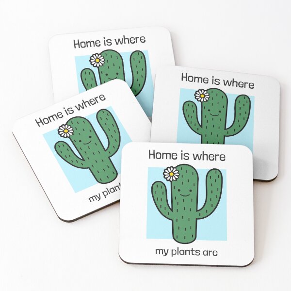 Item preview, Cute Cactus Art "Home is where my plants are" Gift for cactus lover, kawaii cactus designed and sold by TamGustam.