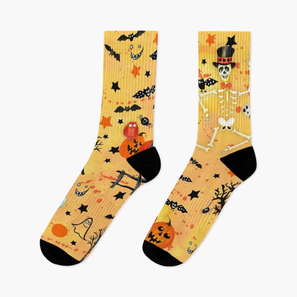 Item preview,  Halloween pumpkins, black cats, bats, skeletons,  designed and sold by Sue Zipkin.