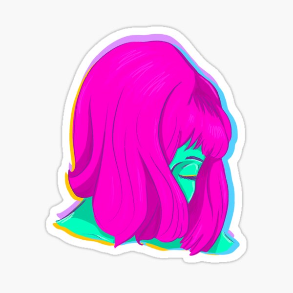 Sad pink hair girl Sticker