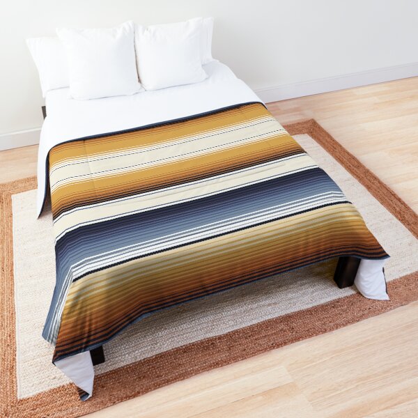 Indigo Blue, Amber Brown and Navajo White Southwest Serape Blanket Stripes Comforter