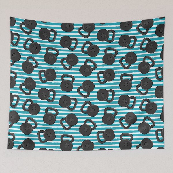 Item preview, kettlebells - teal stripes designed and sold by littlearrow.
