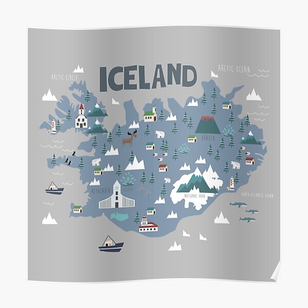 ISLAND illustrierte Karte Poster