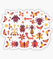 Funny insects Spider butterfly caterpillar dragonfly mantis beetle wasp ladybugs Sticker