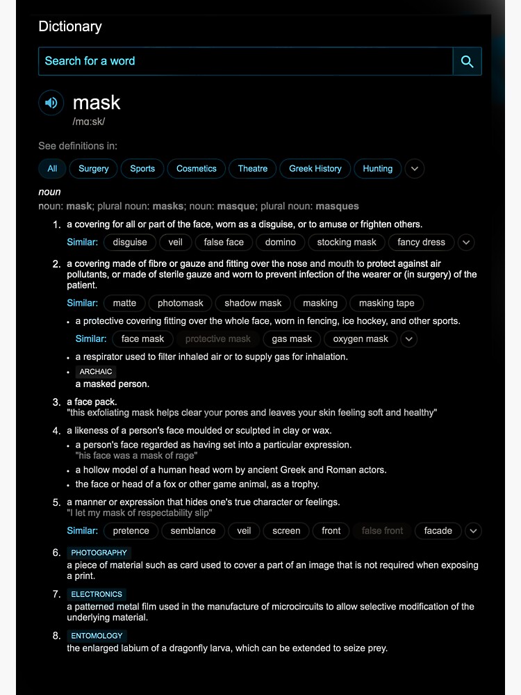 "Mask dictionary definition mask" Sticker for Sale by barvardi Redbubble