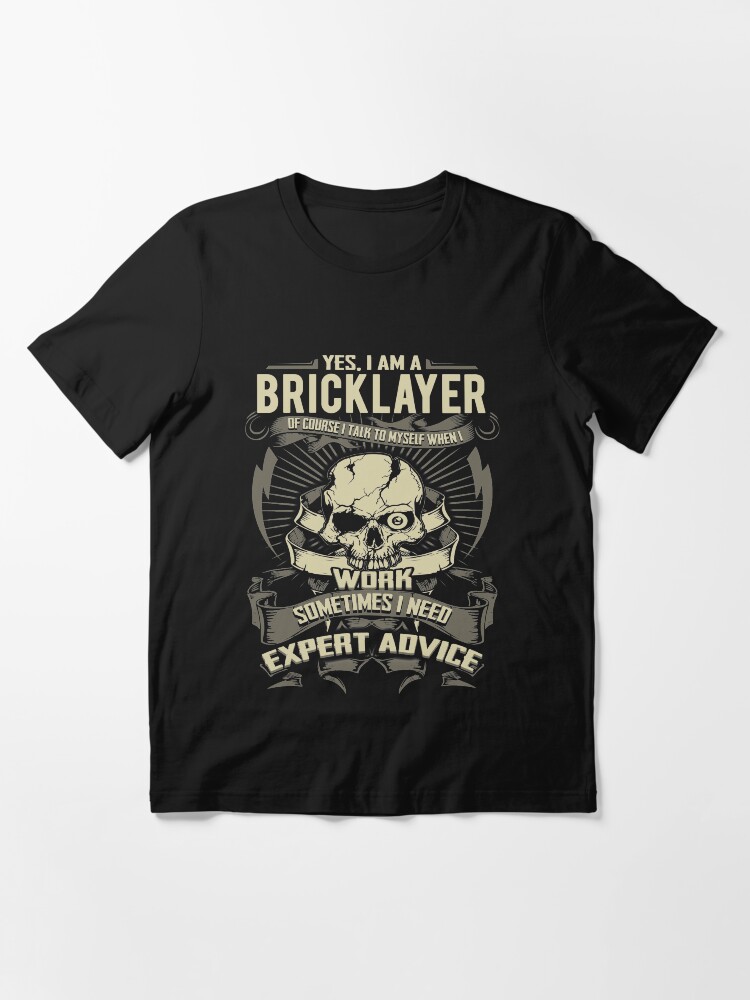 Men s Funny Bricklayer T Shirt Skull with Work Banner Black