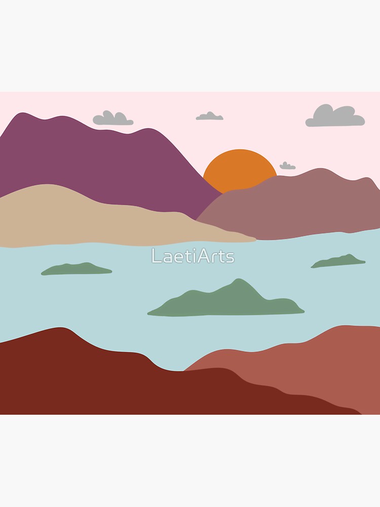 Aperçu 3 sur 3. Sticker avec l'œuvre Paysage couché de soleil créée et vendue par LaetiArts.
