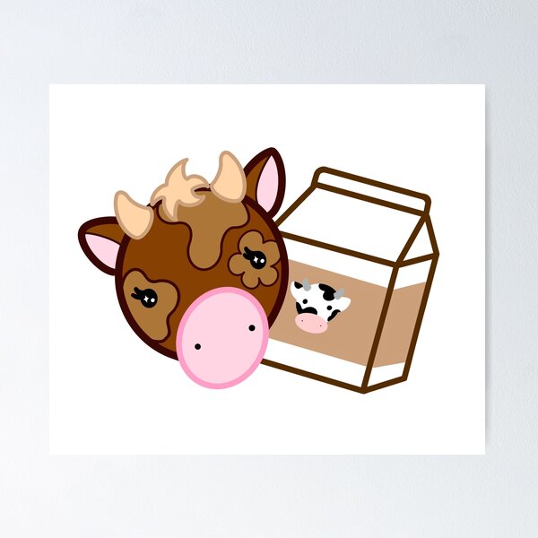 Cute Cow Holding Milk Box And Straw - Cow - Posters and Art Prints