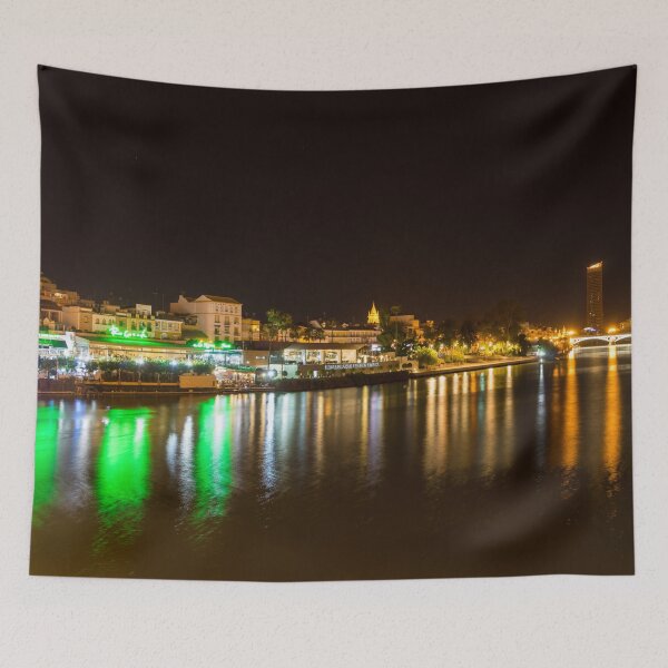 Item preview, Rich Velvety Currents - Guadalquivir River Waterfront Bars and Restaurants and Triana Bridge designed and sold by Georgia Mizuleva.