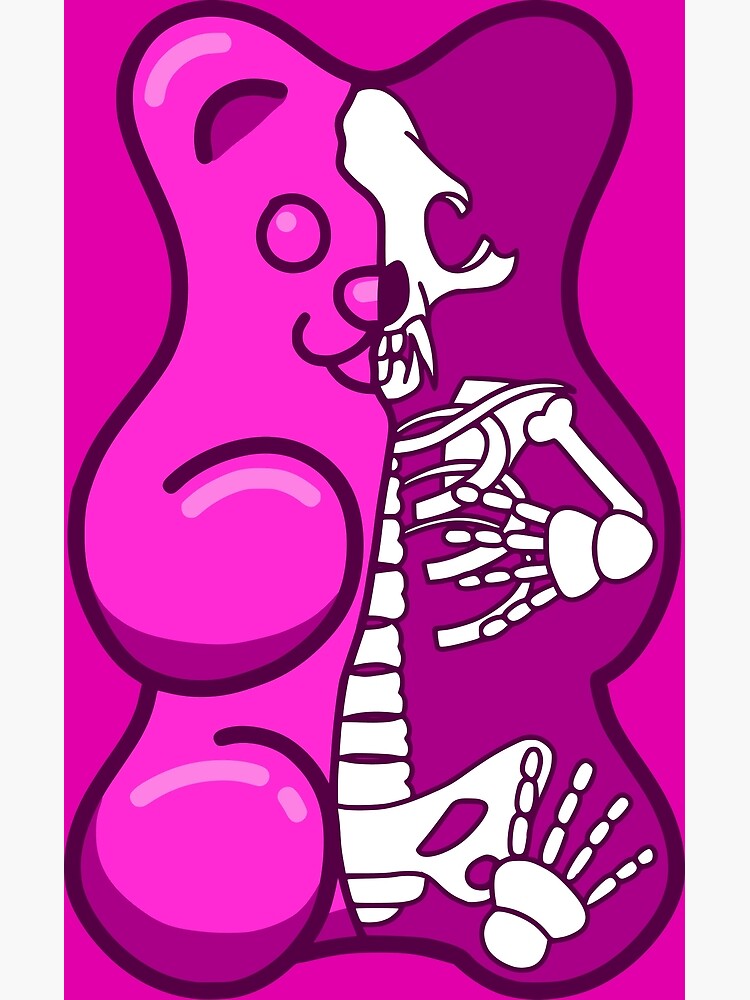 Discover Gummy pink bear half skull Premium Matte Vertical Poster