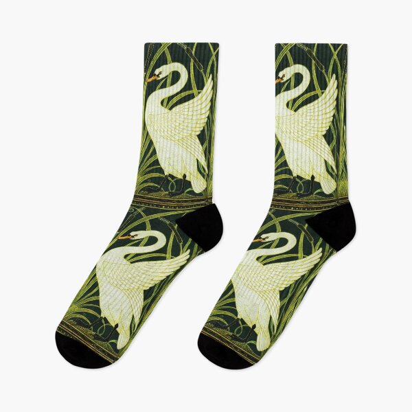 Item preview, TWO WHITE SWANS AMONG REEDS IN GREEN Art Nouveau Animals designed and sold by BulganLumini.