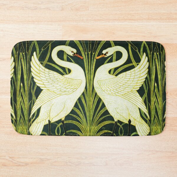 Item preview, TWO WHITE SWANS AMONG REEDS IN GREEN Art Nouveau Animals designed and sold by BulganLumini.