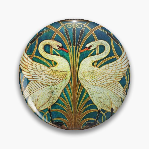 Item preview, TWO WHITE SWANS AMONG REEDS IN BLUE Art Nouveau Animals designed and sold by BulganLumini.