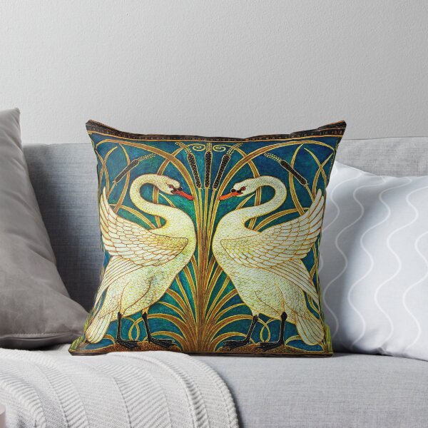 Item preview, DEUX CYGNES BLANCS PARMI LES ROSEAU EN BLEU Animaux Art Nouveau designed and sold by BulganLumini.