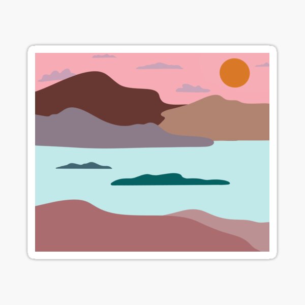 Couché de soleil paysage illustration Mauve Sticker