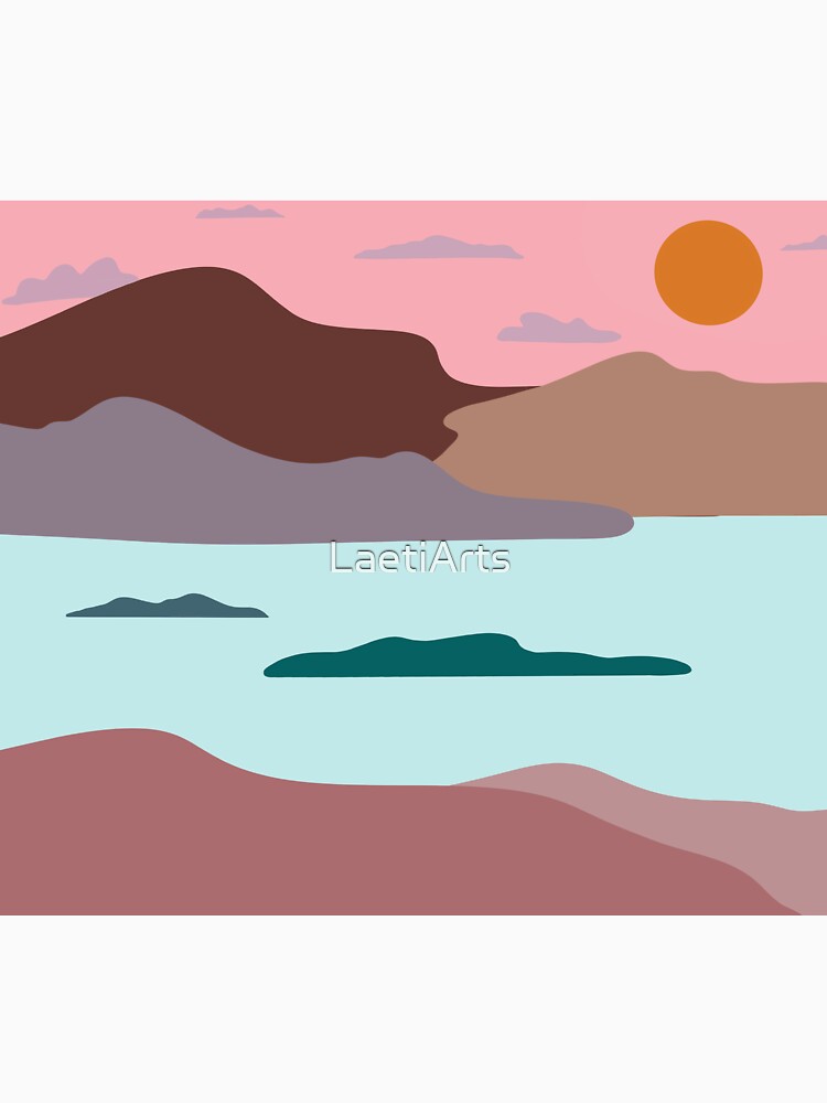 Aperçu 7 sur 7. T-shirt classique avec l'œuvre Couché de soleil paysage illustration Mauve créée et vendue par LaetiArts.