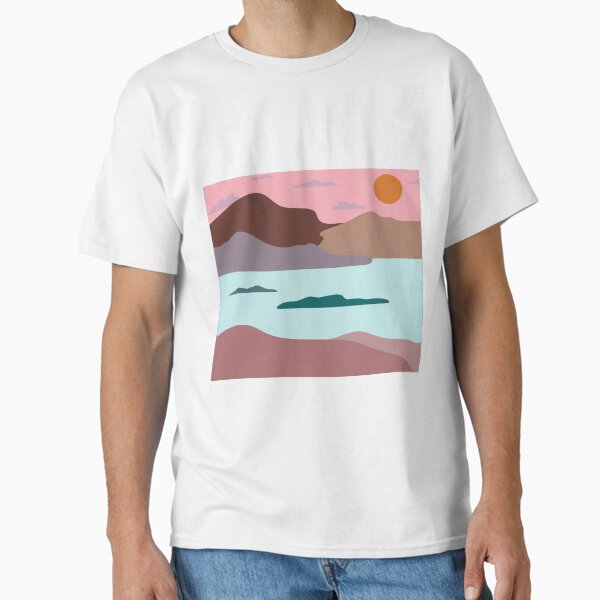 Couché de soleil paysage illustration Mauve T-shirt classique