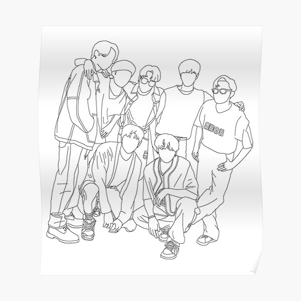 bts dynamite line art poster by noonastudio redbubble