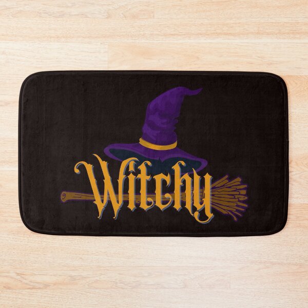 Item preview, Witchy in text with broom and purple hat designed and sold by FringyGingy.