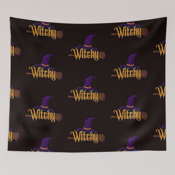 Item preview, Witchy in text with broom and purple hat designed and sold by FringyGingy.