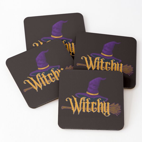 Item preview, Witchy in text with broom and purple hat designed and sold by FringyGingy.