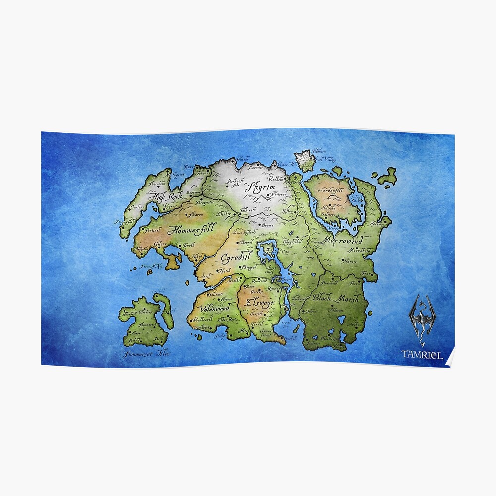 Tamriel The Elder Scrolls Map Colors Poster By Gaming Dude Redbubble